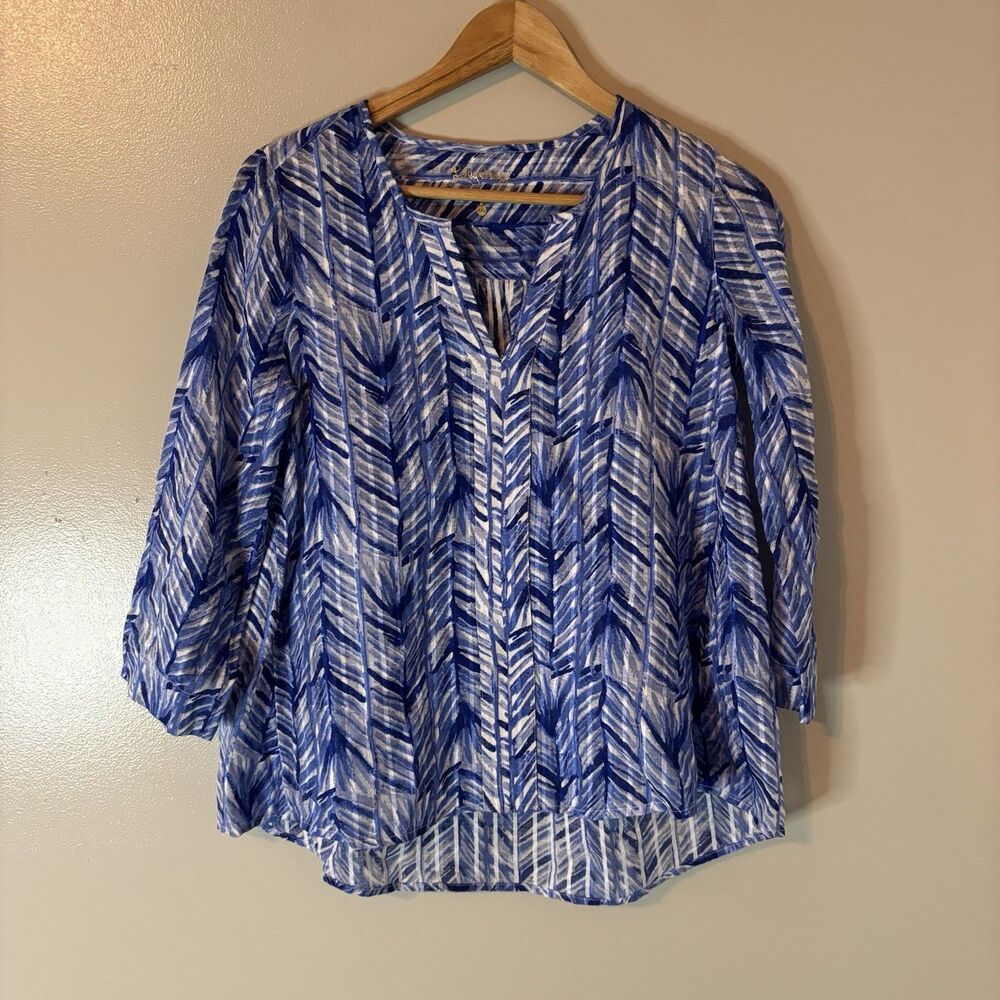 Lilly Pulitzer Blue Tunic Top 3/4 Sleeve Lightweight Womens Blouse Sz XXS